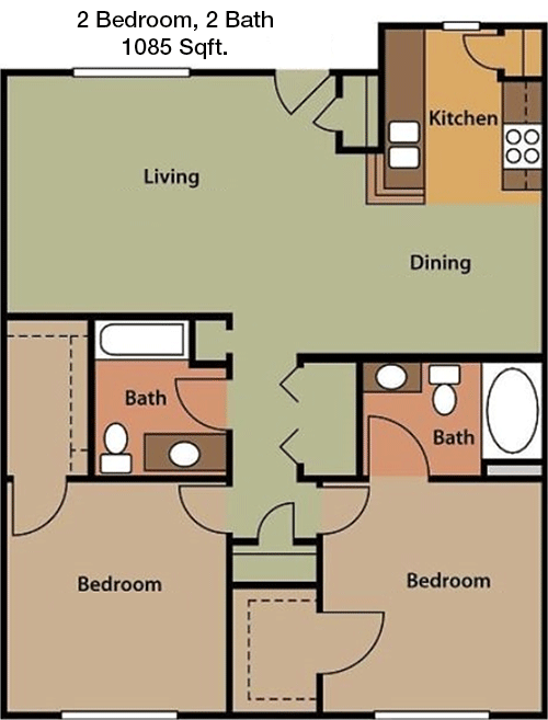 1,085 sq ft floorplan layout