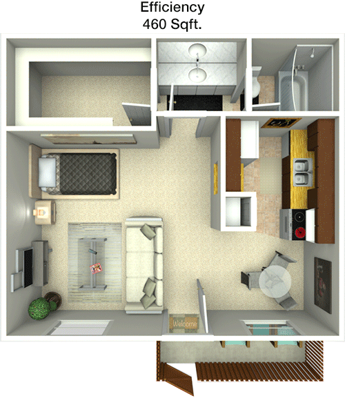 460 sq ft floorplan layout
