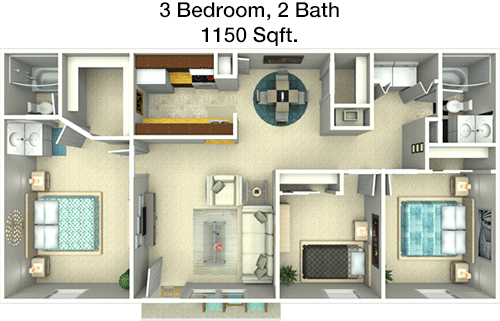 1,150 sq ft floorplan layout