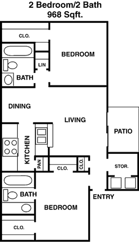 968 sq ft floorplan layout