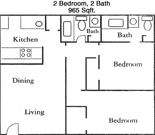 965 sq ft floorplan layout