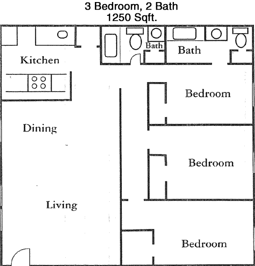 1,250 sq ft floorplan layout