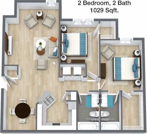 1,029 sq ft floorplan layout
