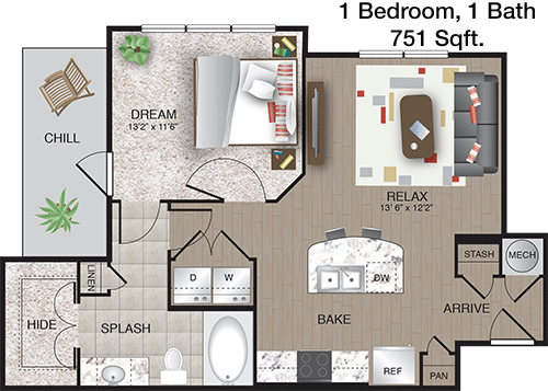 751 sq ft floorplan layout