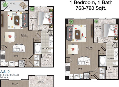 763 sq ft floorplan layout