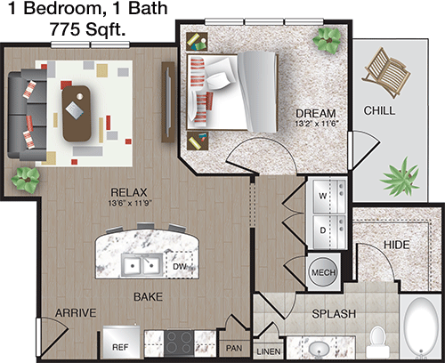 775 sq ft floorplan layout