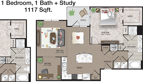 1,117 sq ft floorplan layout