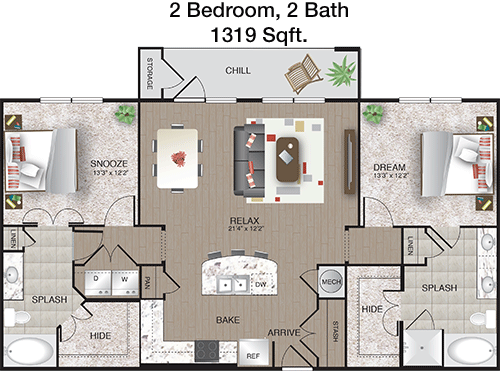 1,319 sq ft floorplan layout