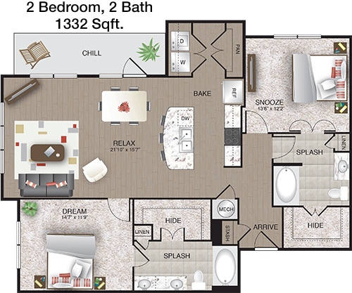1,332 sq ft floorplan layout