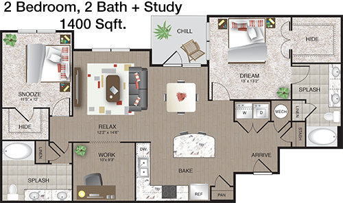 1,400 sq ft floorplan layout
