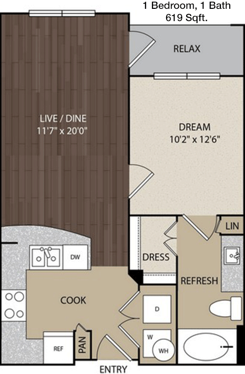 619 sq ft floorplan layout