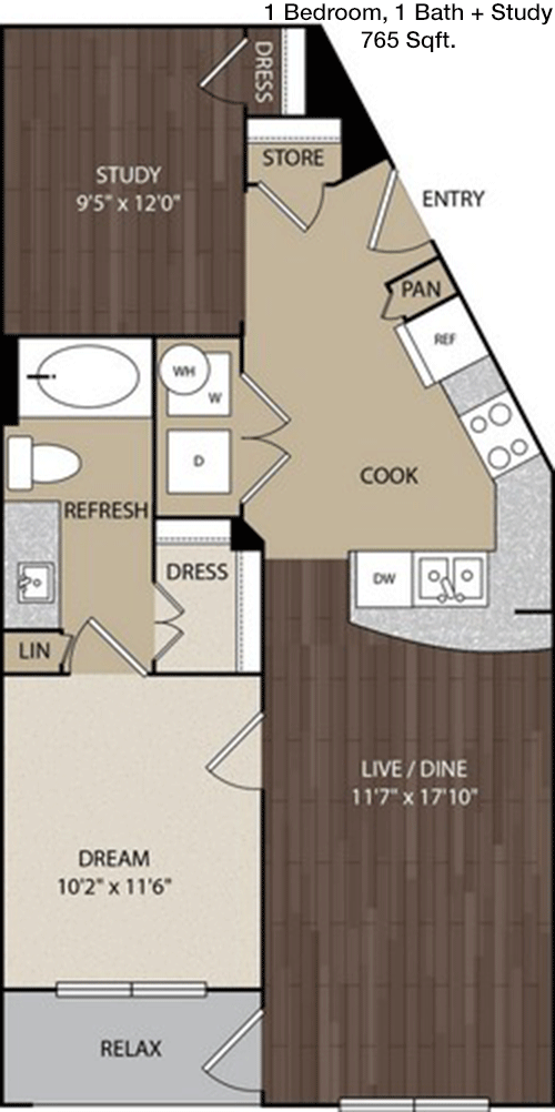 765 sq ft floorplan layout