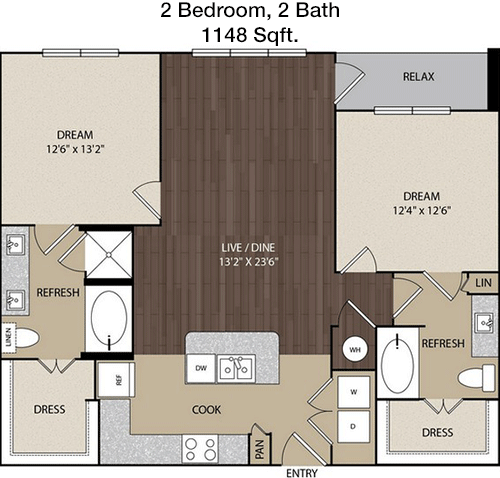 1,148 sq ft floorplan layout