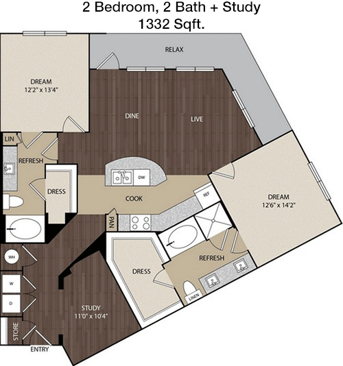 1,332 sq ft floorplan layout