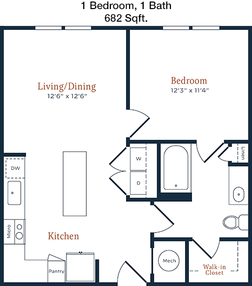 682 sq ft floorplan layout
