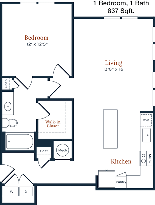 837 sq ft floorplan layout