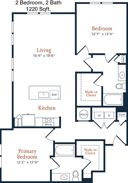 1,220 sq ft floorplan layout
