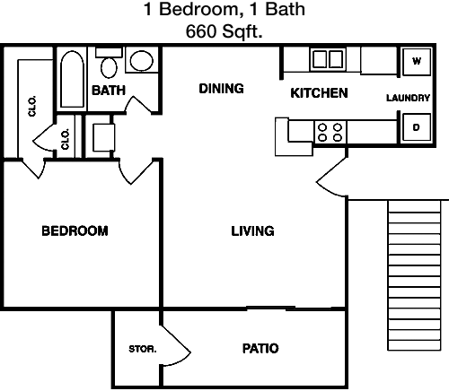 660 sq ft floorplan layout