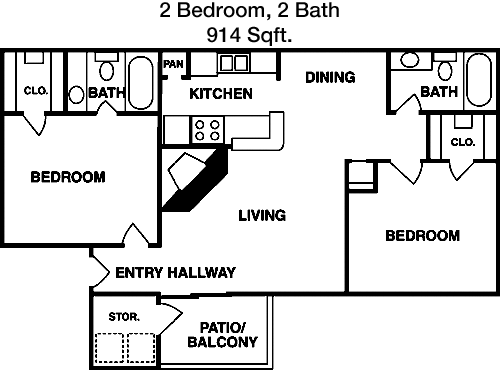 914 sq ft floorplan layout