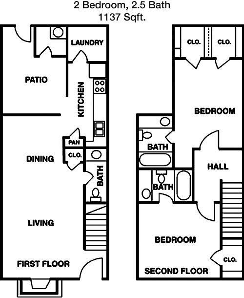 1,137 sq ft floorplan layout