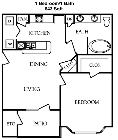 643 sq ft floorplan layout