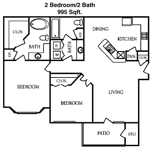 995 sq ft floorplan layout