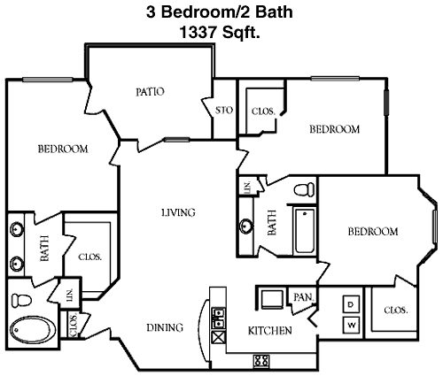 1,337 sq ft floorplan layout