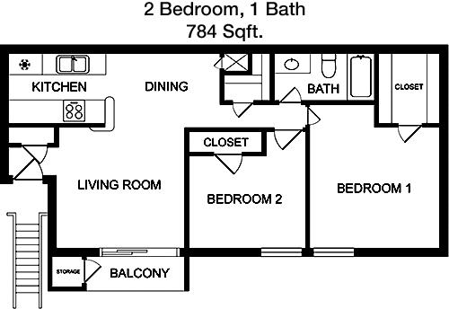 784 sq ft floorplan layout