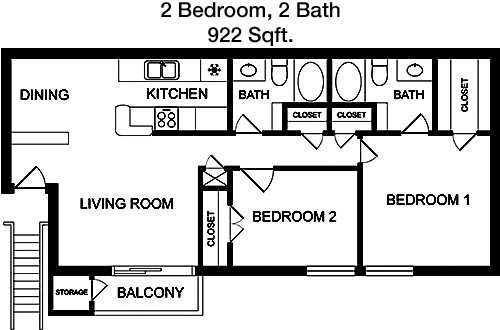 922 sq ft floorplan layout