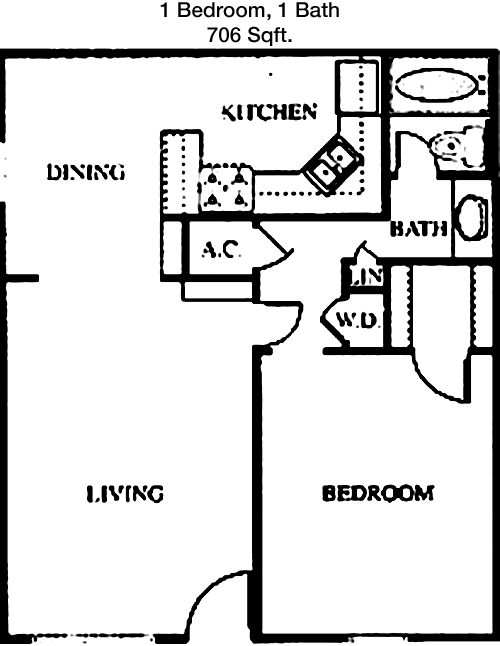 706 sq ft floorplan layout