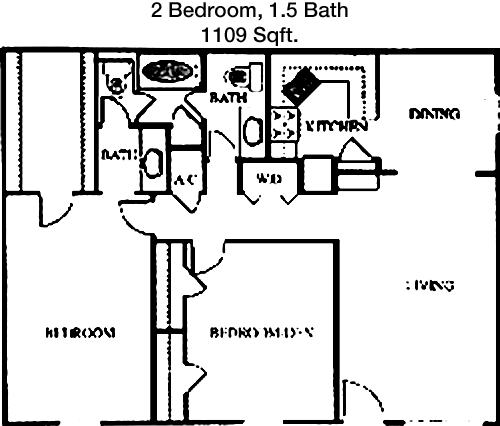 1,109 sq ft floorplan layout