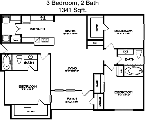 1,341 sq ft floorplan layout