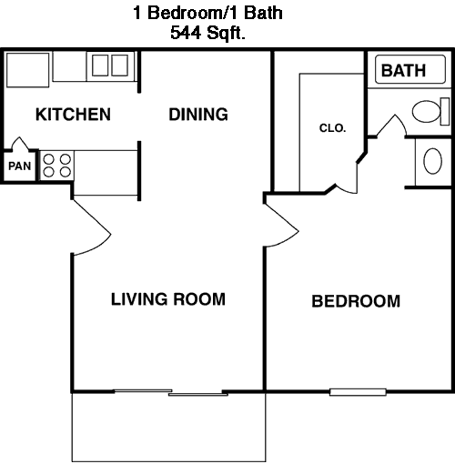 544 sq ft floorplan layout