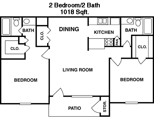 1,018 sq ft floorplan layout