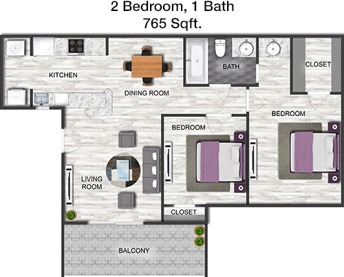 765 sq ft floorplan layout