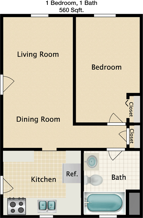 560 sq ft floorplan layout