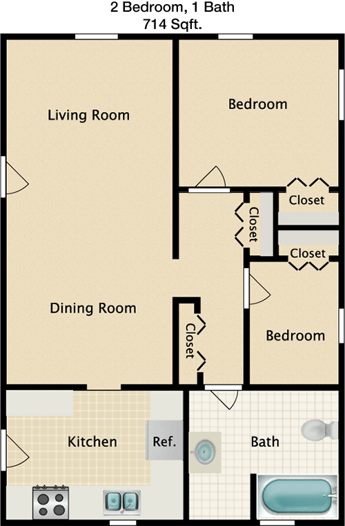 714 sq ft floorplan layout