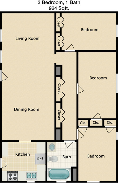 924 sq ft floorplan layout