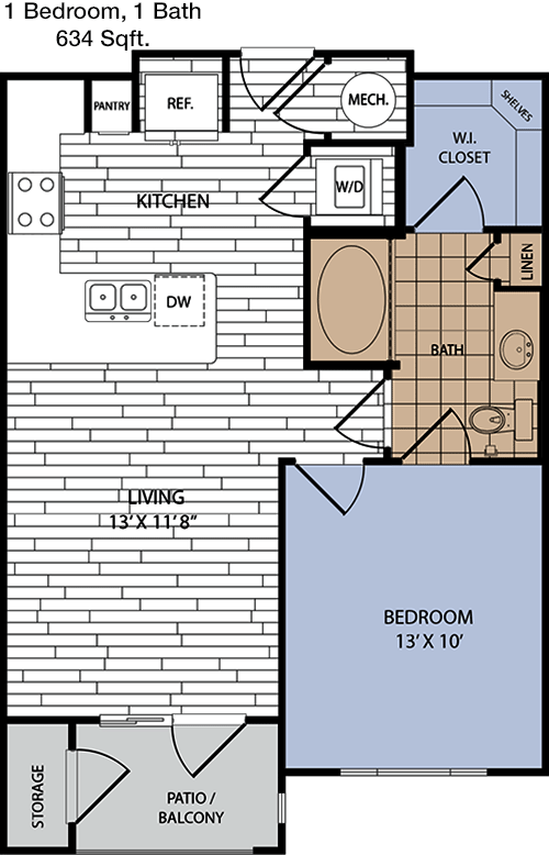 634 sq ft floorplan layout