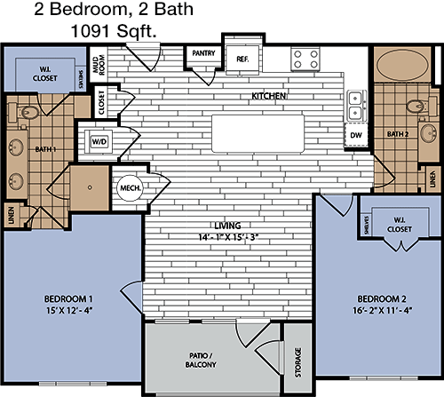 1,091 sq ft floorplan layout