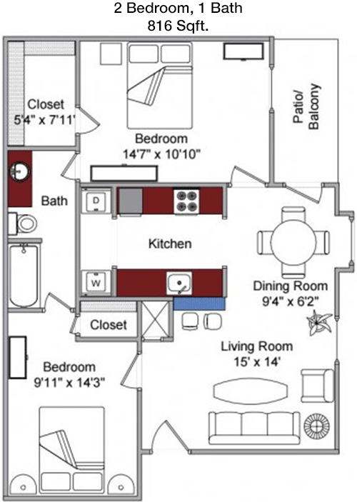 816 sq ft floorplan layout