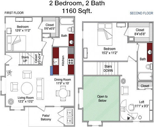 1,160 sq ft floorplan layout