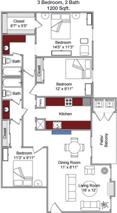 1,200 sq ft floorplan layout