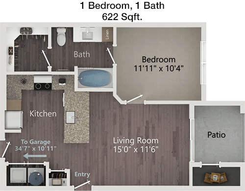 622 sq ft floorplan layout