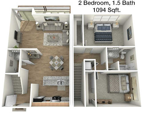 1,094 sq ft floorplan layout