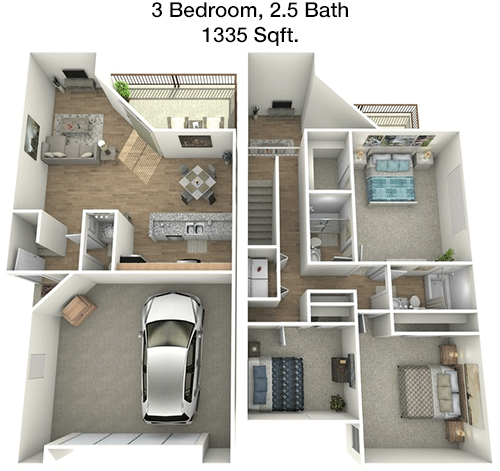 1,335 sq ft floorplan layout