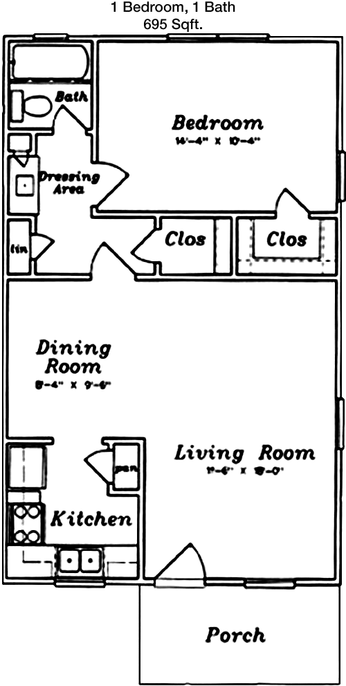 695 sq ft floorplan layout