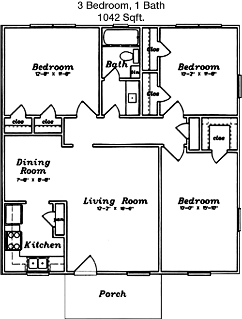 1,042 sq ft floorplan layout
