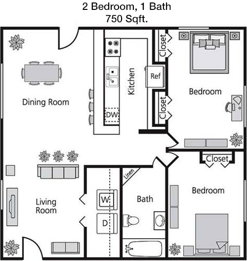 750 sq ft floorplan layout