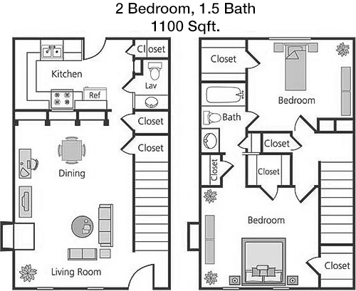 1,100 sq ft floorplan layout